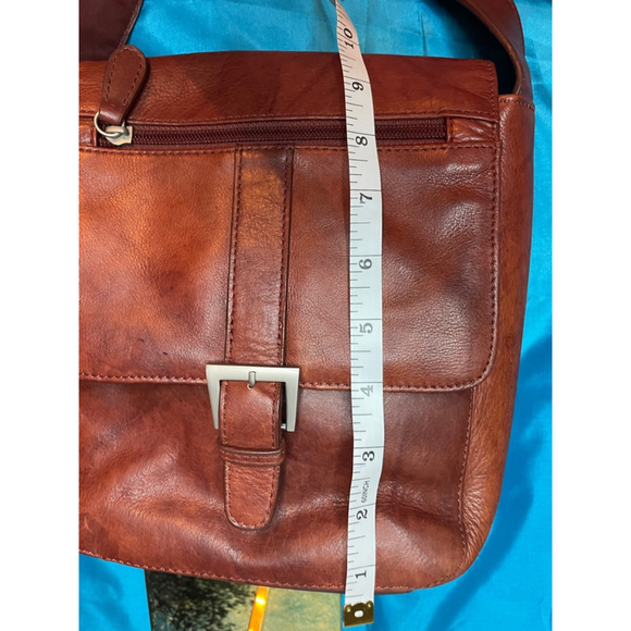 Women's M.C. Brown Leather Crossbody Bag - Picture 7 of 16